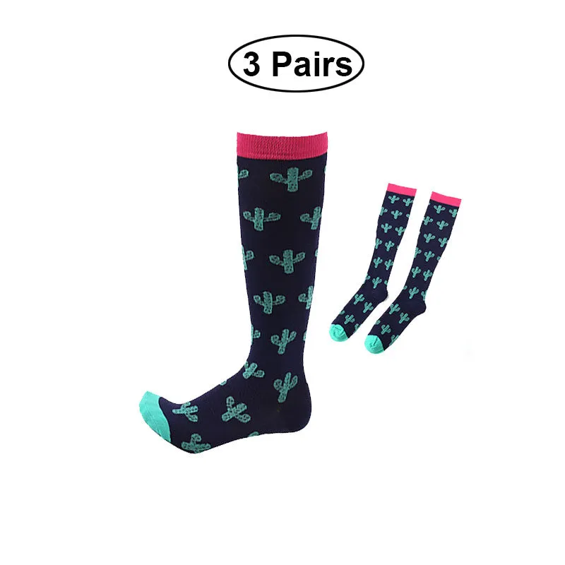 3 Pairs Sport Compression Knee-High Socks Colorful Stockings for Women Men