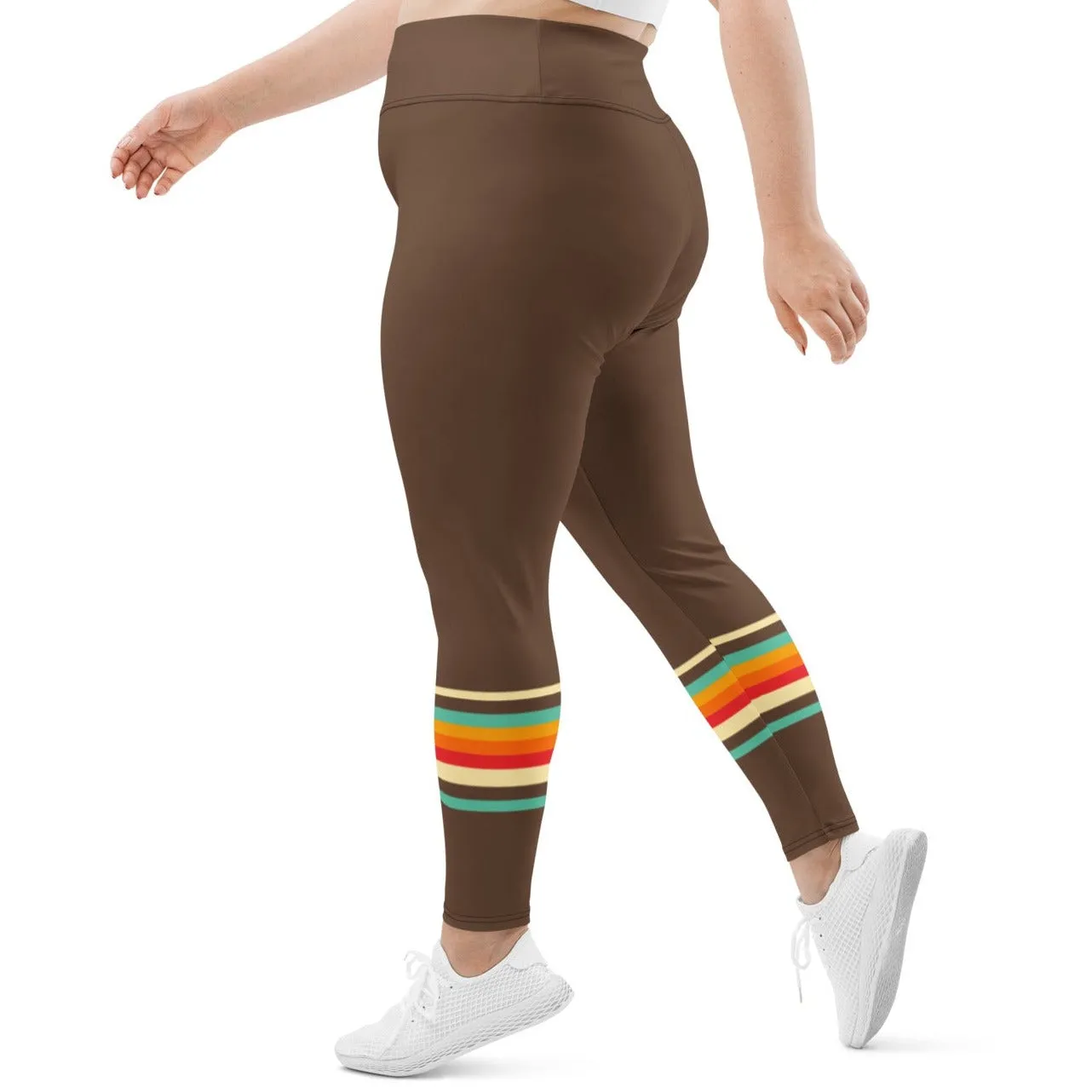 70s Vintage Stripe Plus Size Swim Leggings UPF 50  Brown