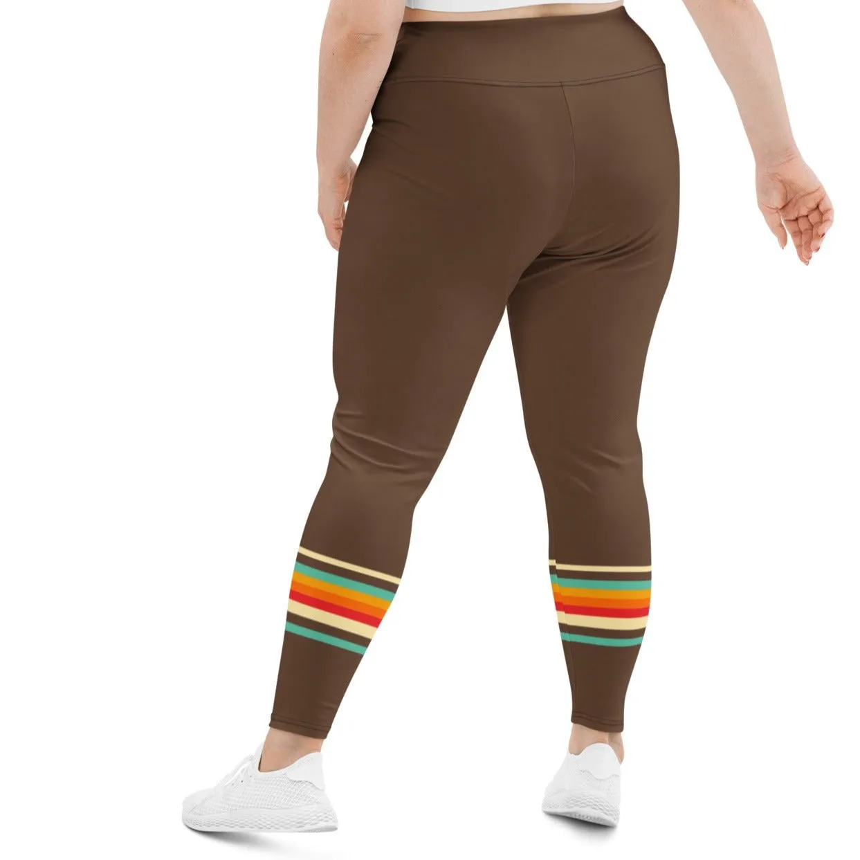 70s Vintage Stripe Plus Size Swim Leggings UPF 50  Brown