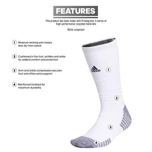 adidas unisex-adult 5-Star Team Cushioned Crew Socks (1-Pair), White/Black , Medium