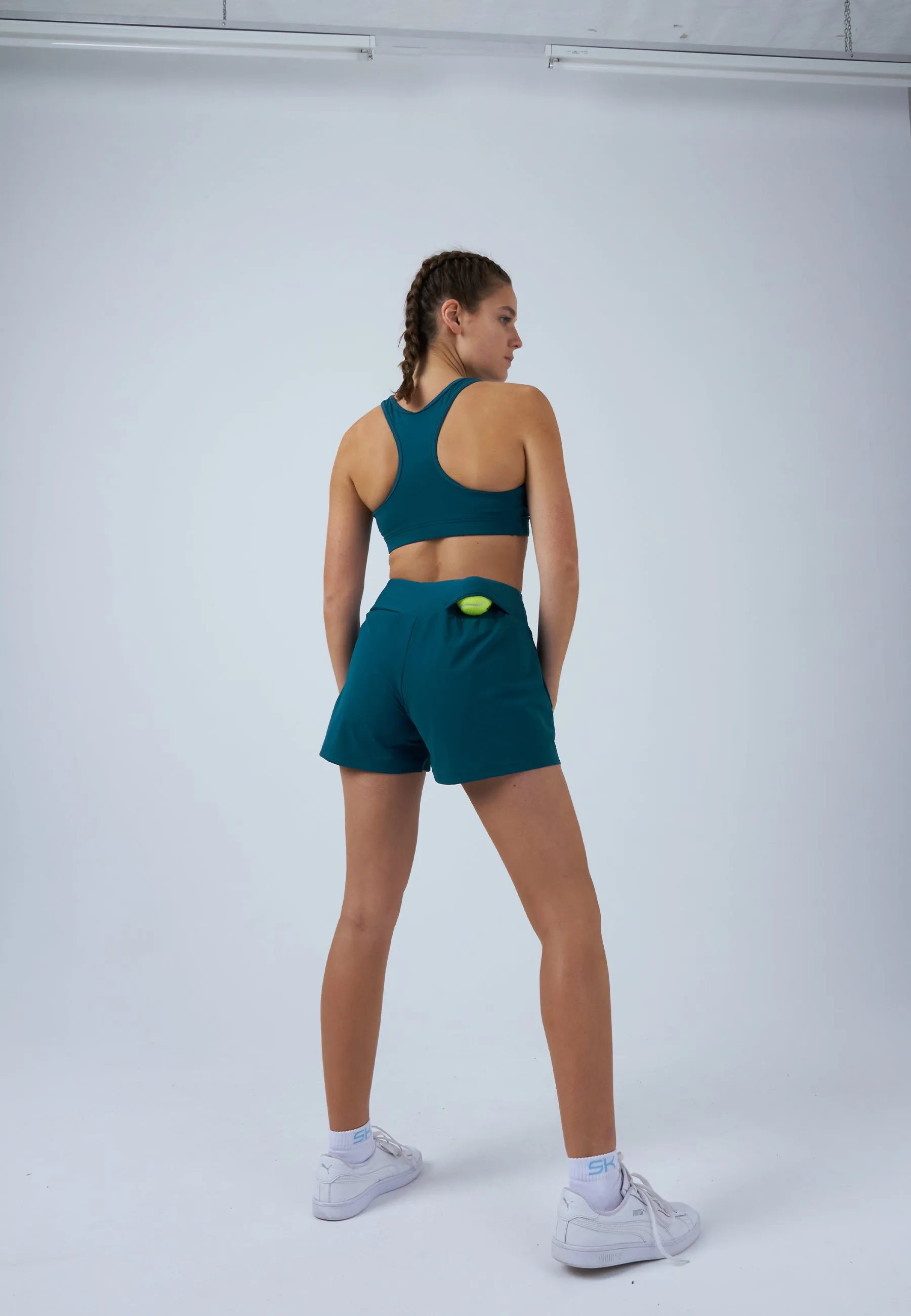 Advantage Tennis Shorts with ball belt, dark teal