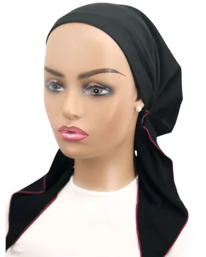 Ahead Black with Ruby Stitching Swim Pre-Tied Bandanna