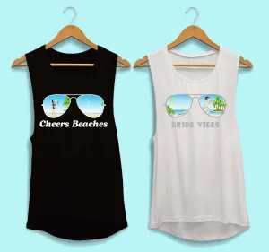 Aviator Bride Vibes 😎  | Beach Vibes - Bachelorette Beach Party Flowy Muscle Tank Tops