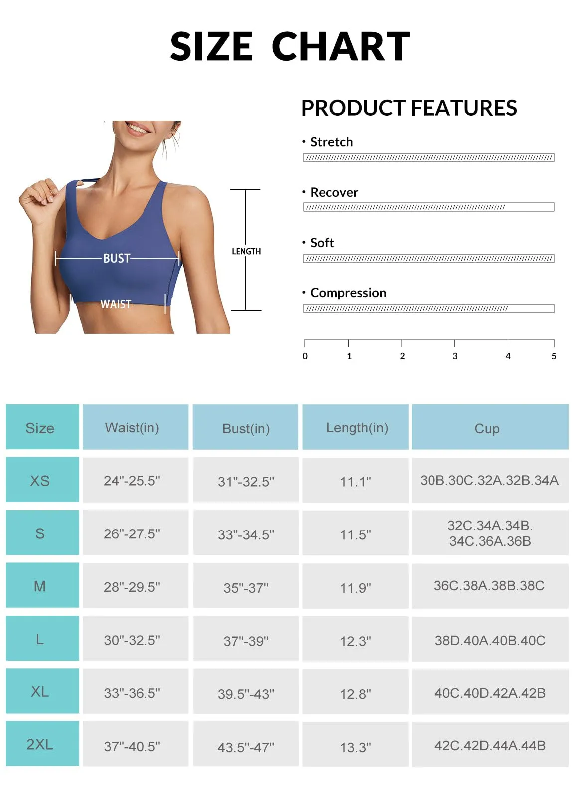 BALEAF Nuleaf Sports Bras for Women, Strappy Longline Yoga Padded Bras, High Impact Molded Cups Workout Crop Top Navy Blue M