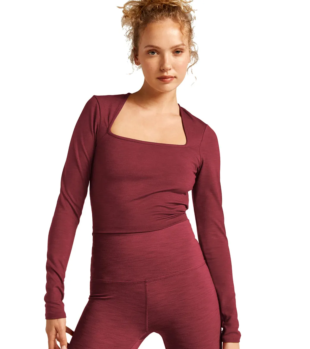 Beyond Yoga Heather Rib Frame Cropped Pullover