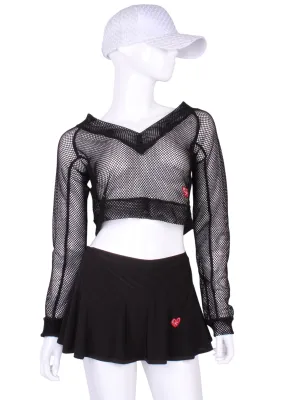 Black Fishnet Straight Back Vee Crop Top
