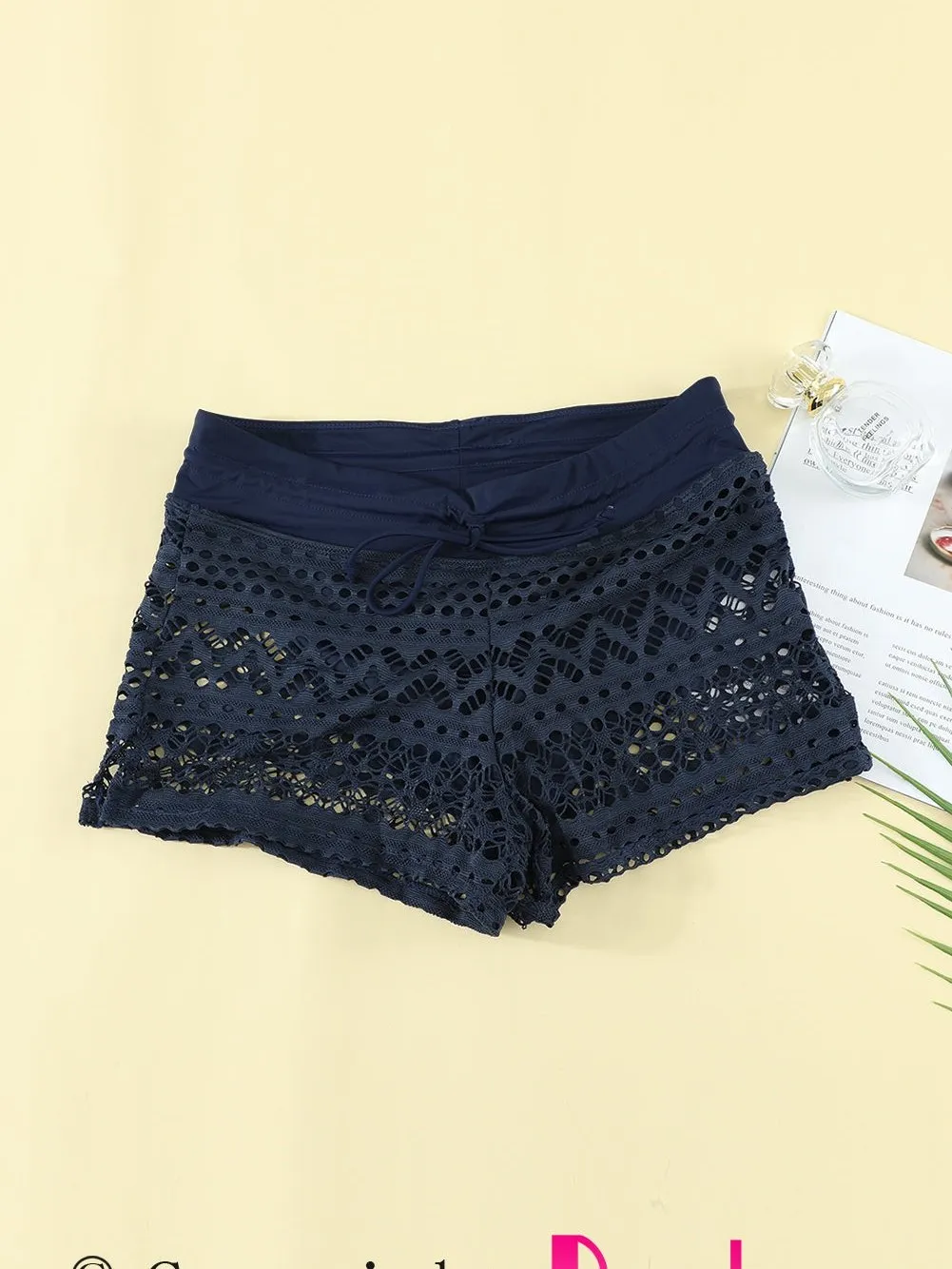 Blue Lace Shorts with Integrated Swim Briefs for Women
