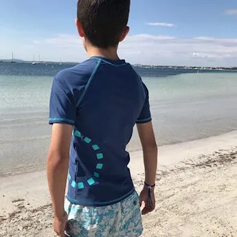 Blue/ turquoise short-sleeved rash top