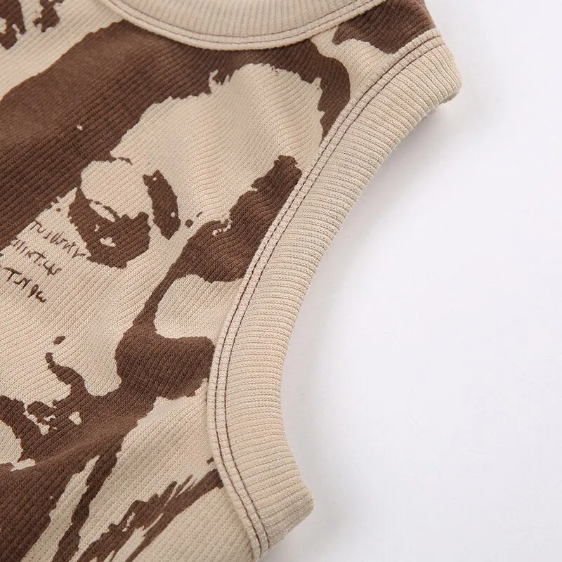 Brown Digital Printing Skinny Backless Top