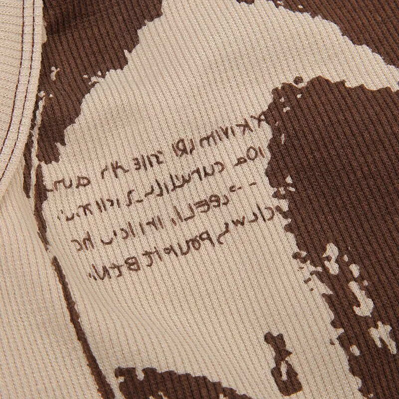 Brown Digital Printing Skinny Backless Top