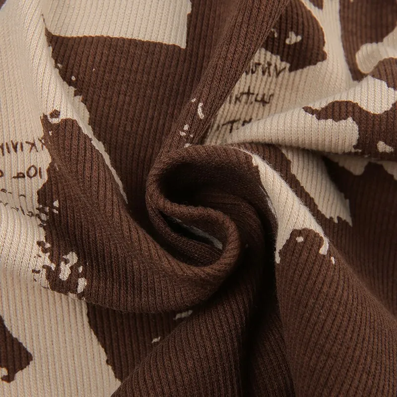 Brown Digital Printing Skinny Backless Top