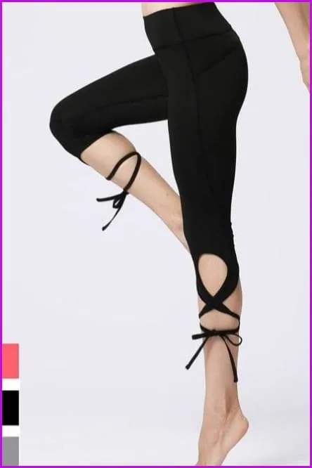 Cross Bandage Lace Up Dance Gym Pants F3133