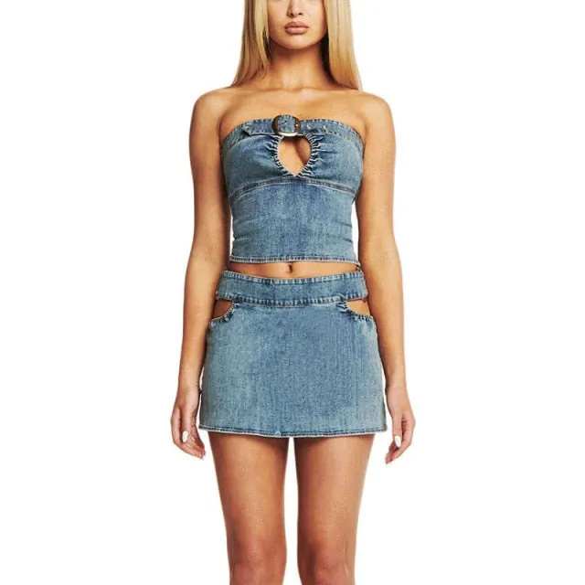 Denim Tube Tops Women Skinny Crop Top Ins Street Hot Girls Sexy