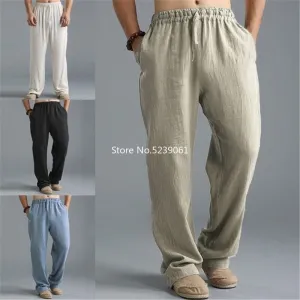 Fashion Men Wide Leg Pants Bruce Lee Chinese Style Traditional Kung Fu Wushu Linen Trousers Viking Pirate Bottoms Tang Clothes