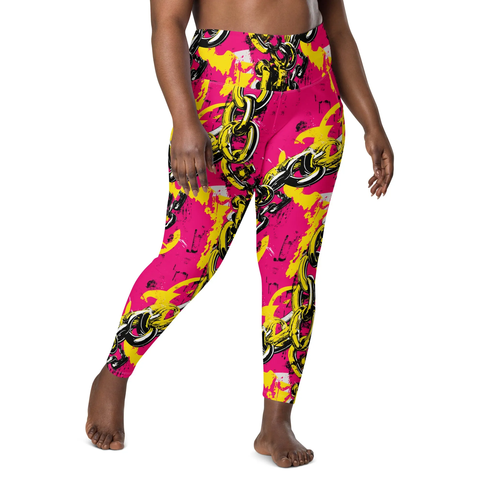 Fashionable Functionality: Women's Golden Chains 001 Mile After Mile Running Leggings with Pockets