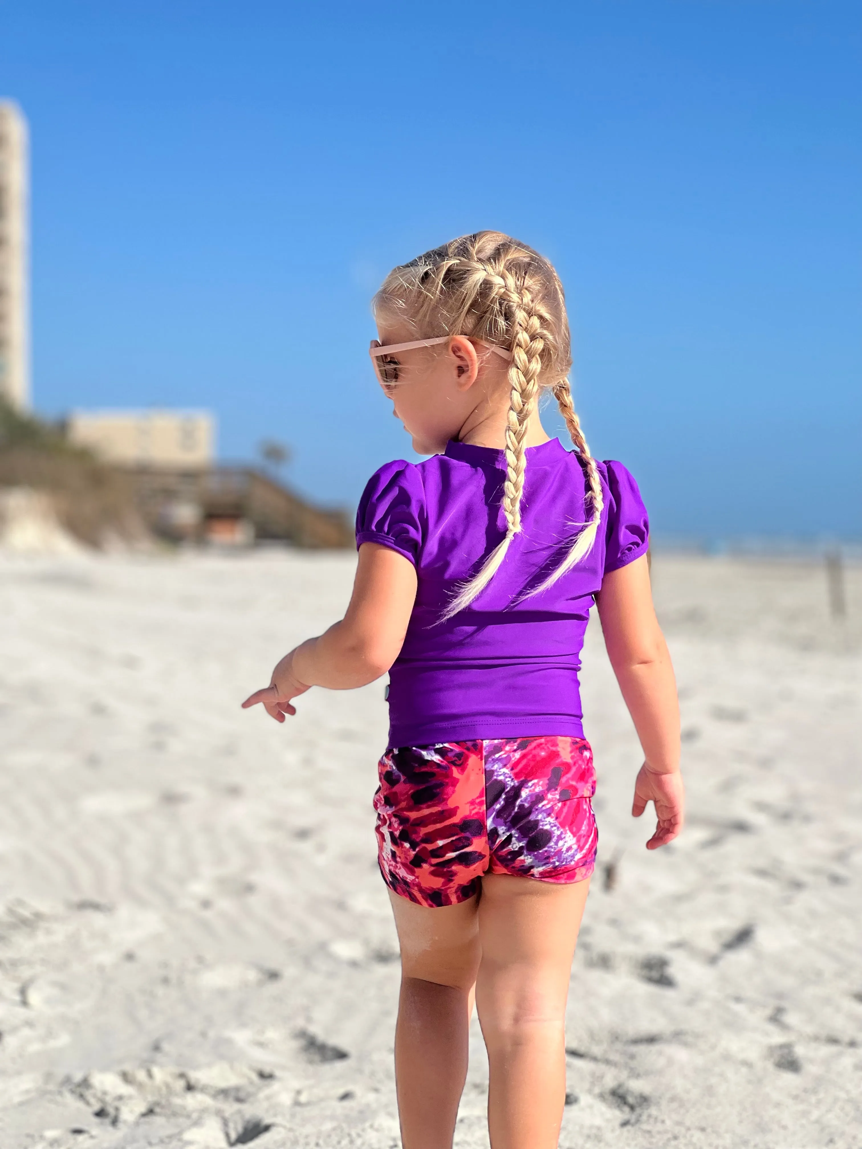 Girls UPF 50  Printed Swim Boy Shorts  | Water Tie Dye