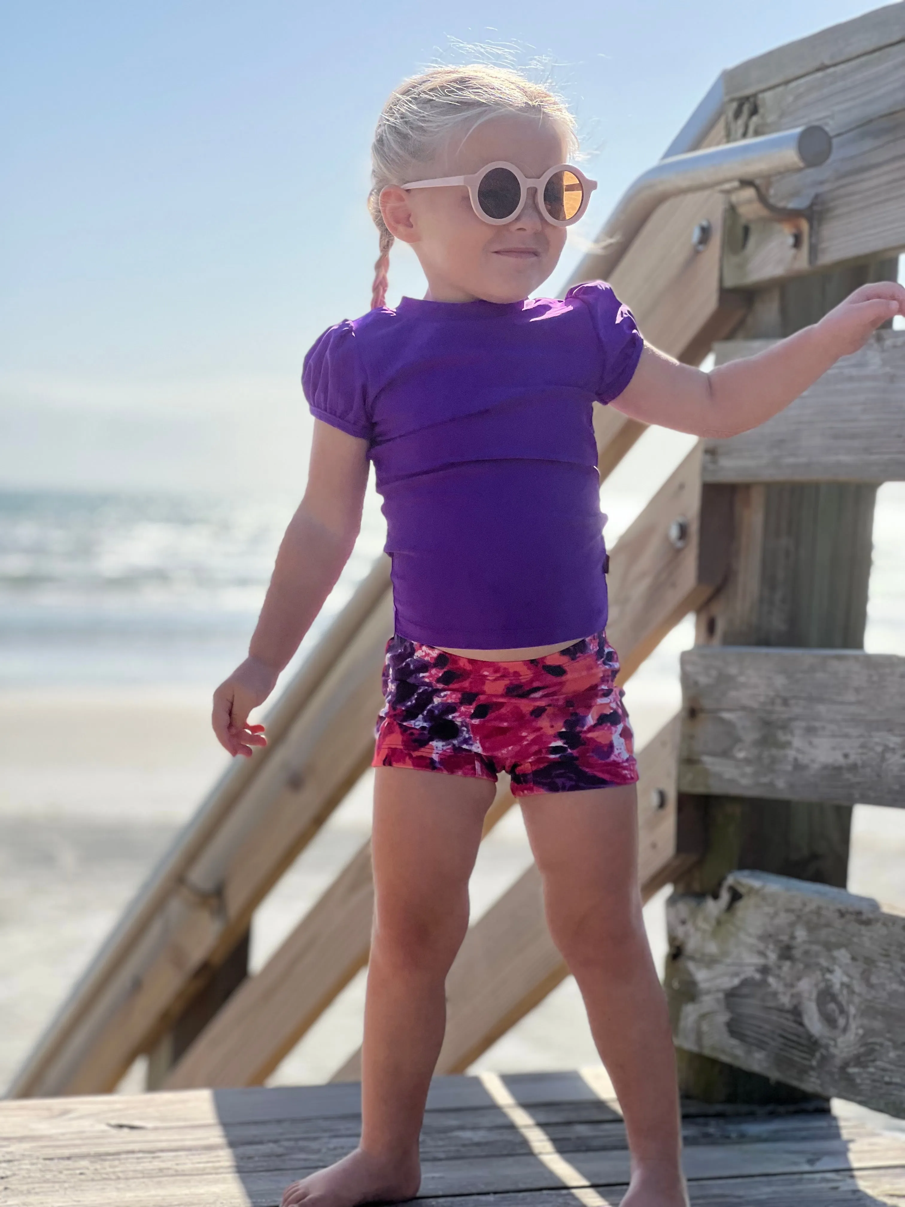 Girls UPF 50  Printed Swim Boy Shorts  | Water Tie Dye