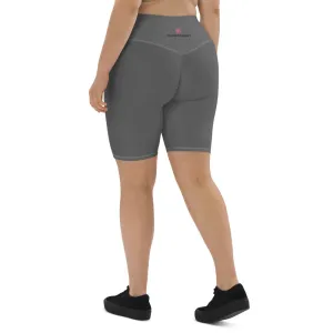 Gray Women's Biker Shorts, Workout Solid Color Designer Bike Shorts For Ladies-Made in EU/MX