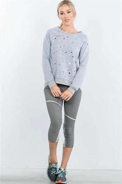 Grey Paint Splatter Distressed Front Pullover