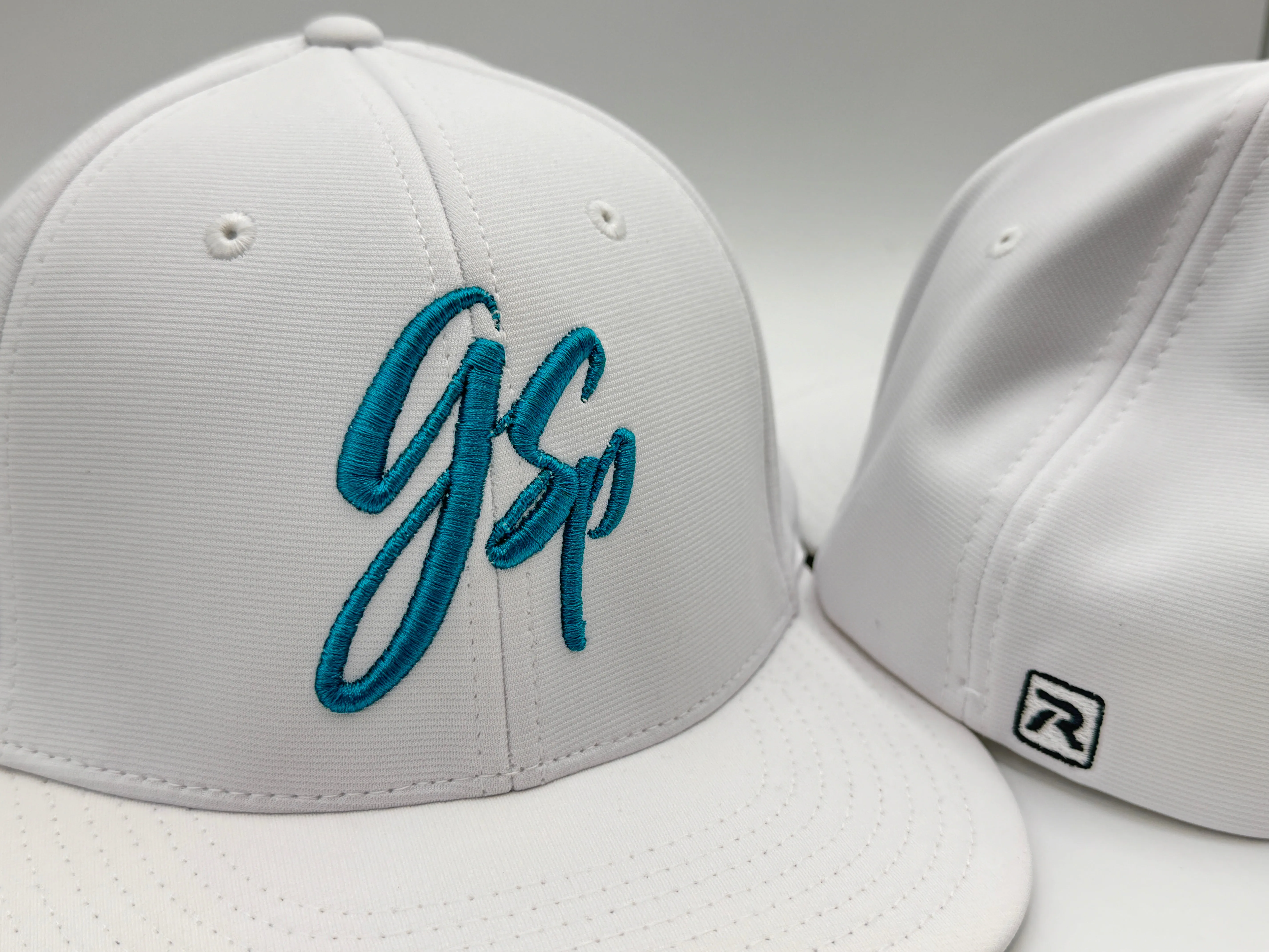 GSP Scripted Flexfit Hat - White with Turquoise