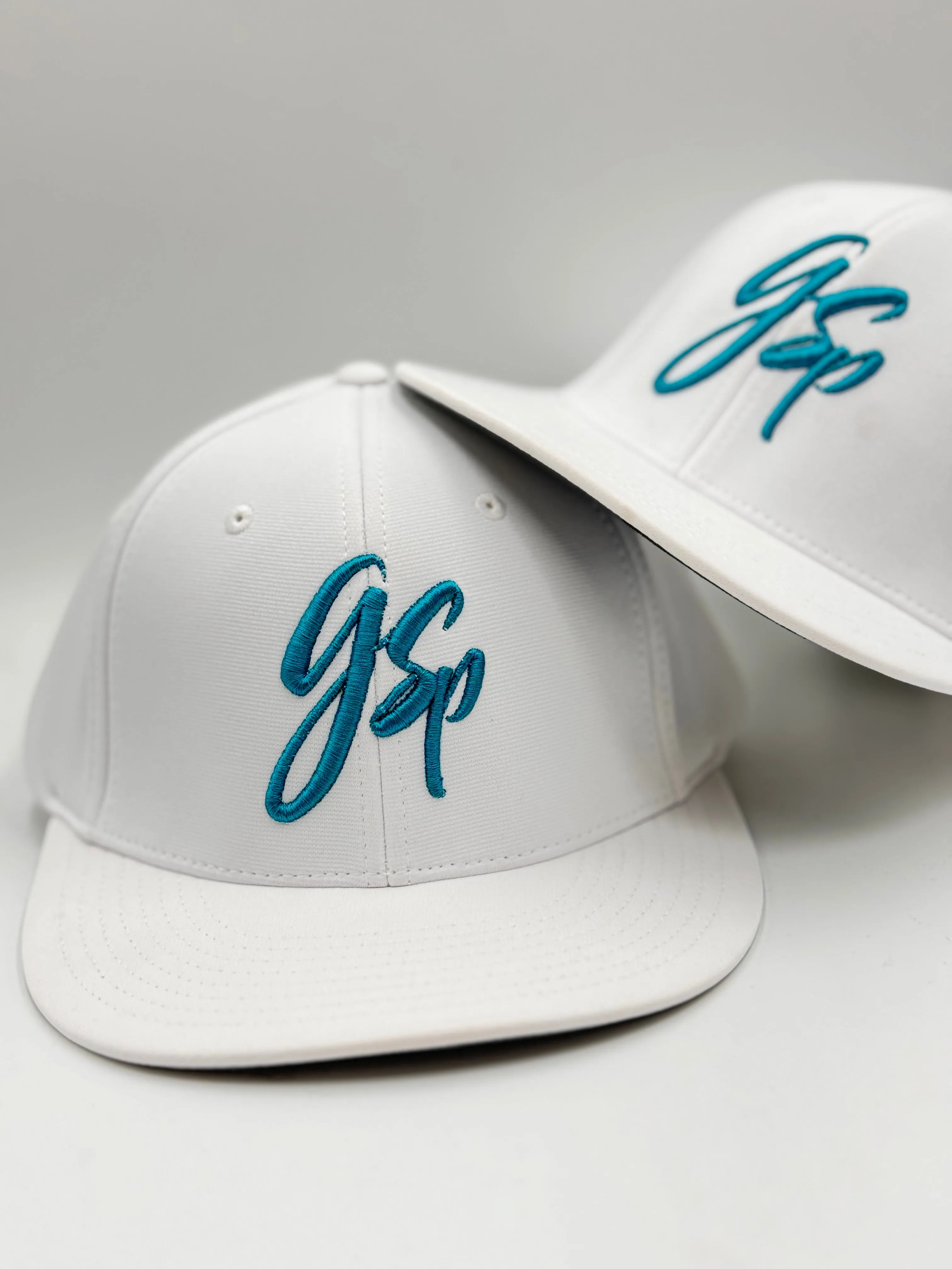 GSP Scripted Flexfit Hat - White with Turquoise
