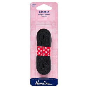 Hemline - Elastic - General Purpose Knitted 12MM x 2PCs (Black)