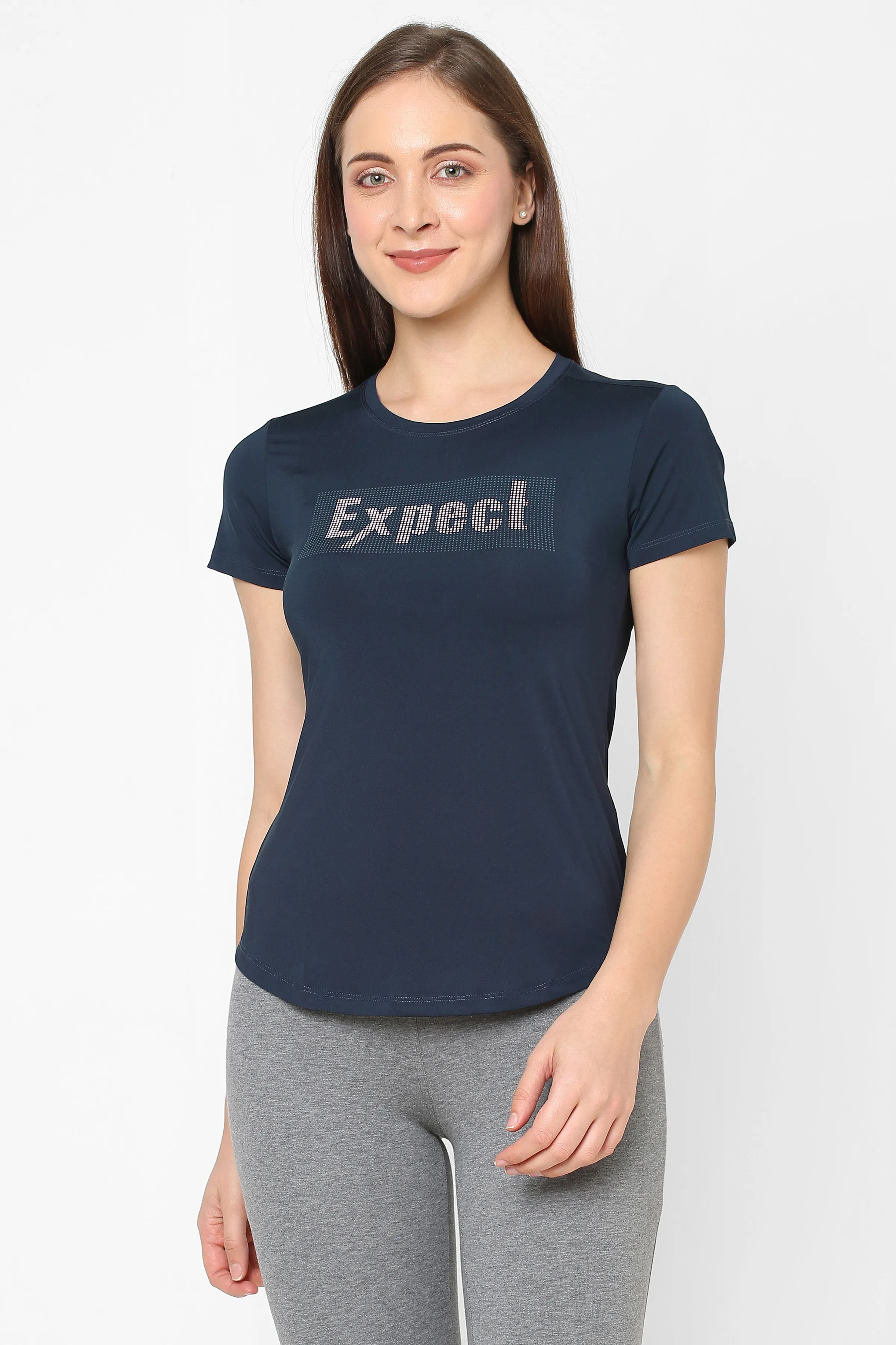 JUST-DRY CURVED HEM PRINTED TRAINING TEE - NAVY BLUE