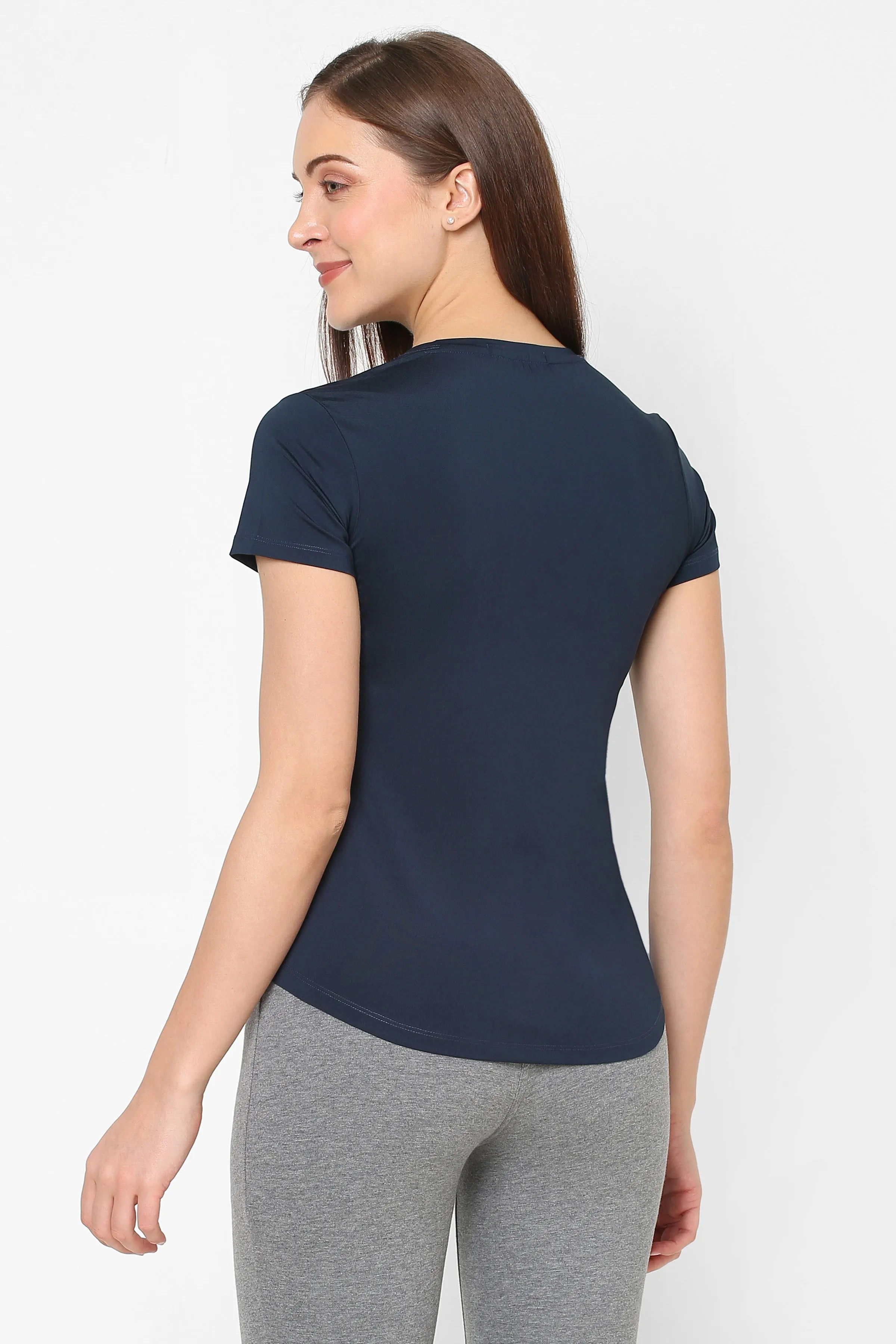 JUST-DRY CURVED HEM PRINTED TRAINING TEE - NAVY BLUE