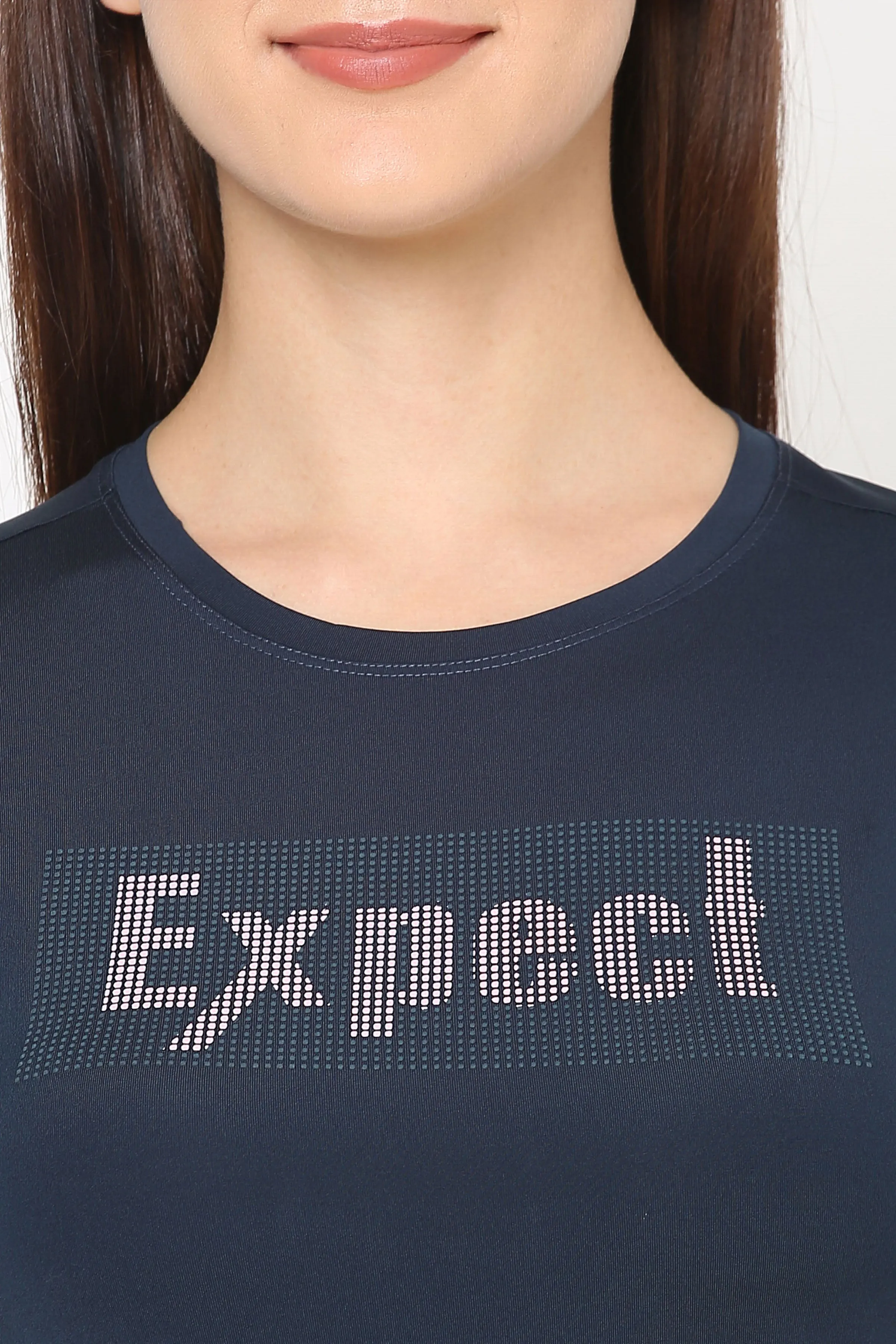 JUST-DRY CURVED HEM PRINTED TRAINING TEE - NAVY BLUE