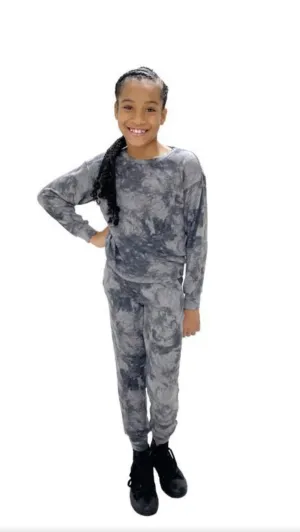 Kids Grey Tie Dye Lounge Set - Pullover & Joggers