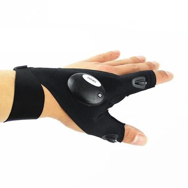 LED Flashlight Magic Strap Fingerless Gloves with 2 LED Light