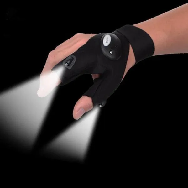 LED Flashlight Magic Strap Fingerless Gloves with 2 LED Light