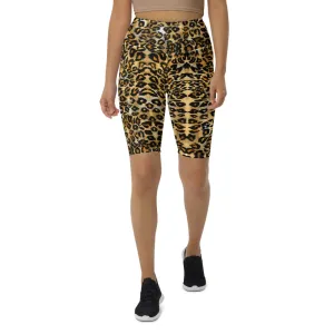 Leopard Print Women's Biker Shorts, Animal Print Cycling Short Gym Tights For Women-Made in EU/MX