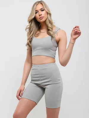 Liza Crop Top & Cycling Shorts Co-ord In Grey