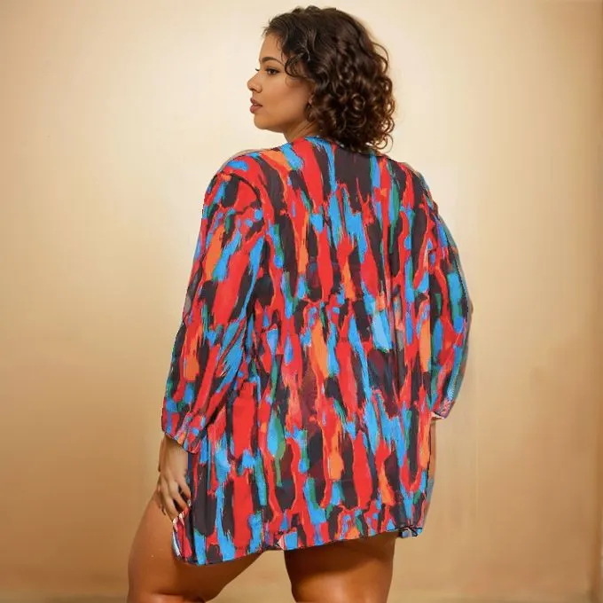 Multi-colored Plus Size Swimwear Set