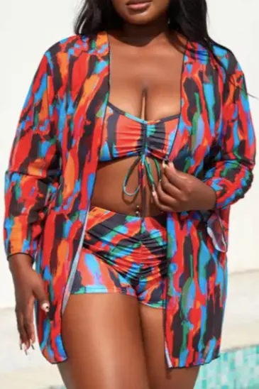 Multi-colored Plus Size Swimwear Set