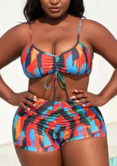 Multi-colored Plus Size Swimwear Set