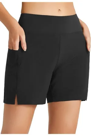 New Willit Women's Swim Board Shorts UPF 50  High Waisted Swimming Shorts with Liner Pockets Black, Sz L