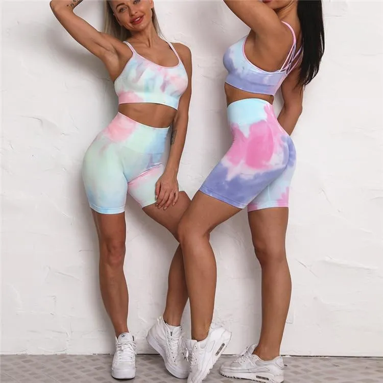 Ocean Tie-Dye Seamless Cycling Shorts & Workout Top