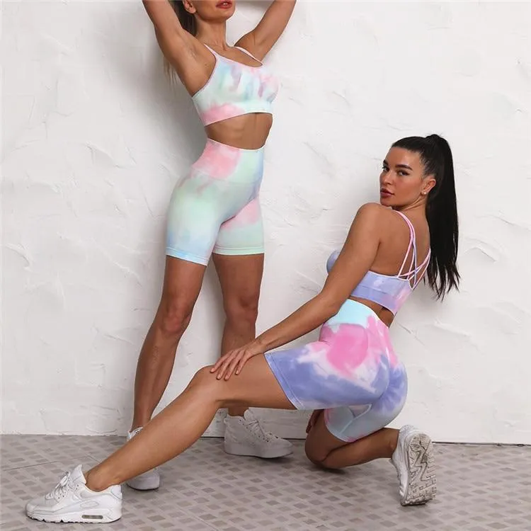 Ocean Tie-Dye Seamless Cycling Shorts & Workout Top
