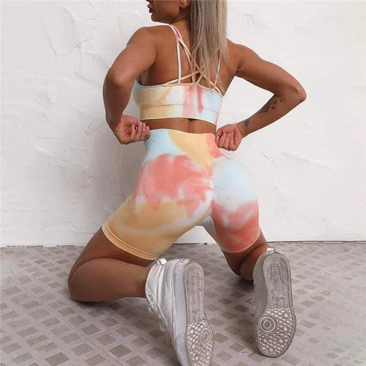 Ocean Tie-Dye Seamless Cycling Shorts & Workout Top