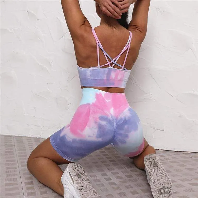 Ocean Tie-Dye Seamless Cycling Shorts & Workout Top