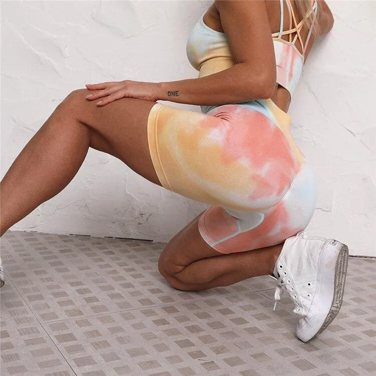 Ocean Tie-Dye Seamless Cycling Shorts & Workout Top
