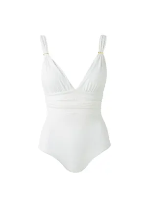 Panarea Over The Shoulder Ruched One-Piece White Chain