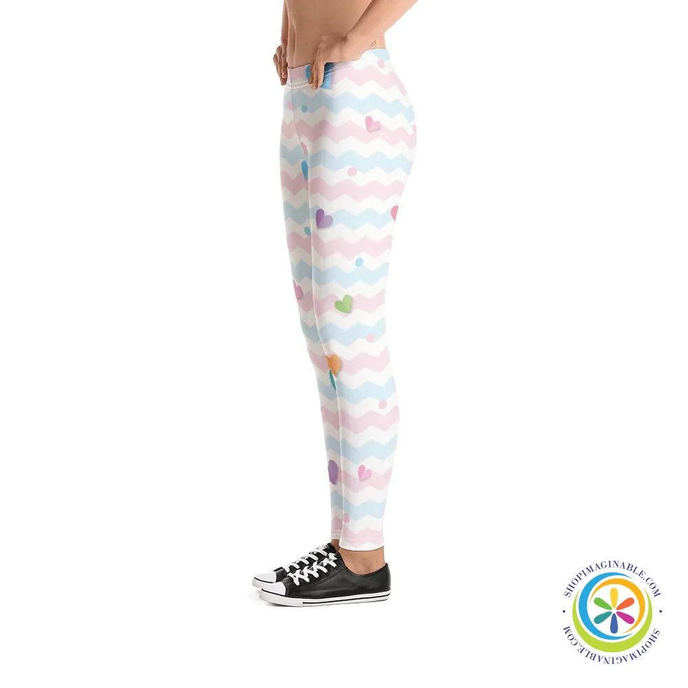 Pastel Floating Hearts Full Length Leggings