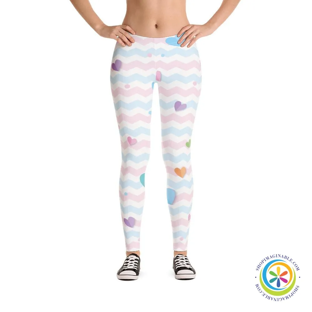 Pastel Floating Hearts Full Length Leggings