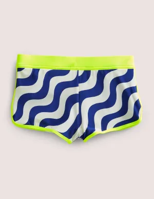 Patterned Swim Shorts-Ivory/Blue Wave