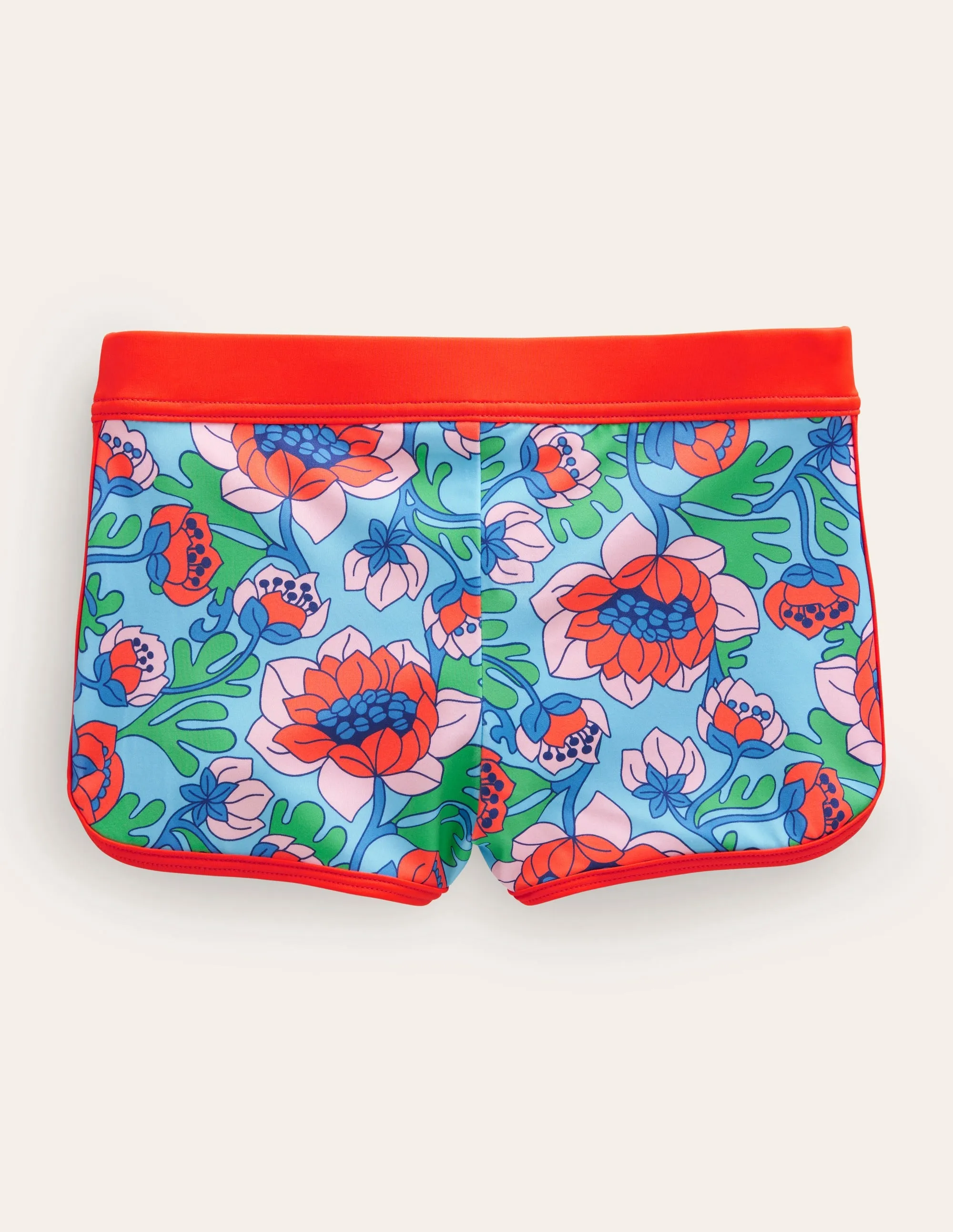Patterned Swim Shorts-Red Poppy Spring Time Floral