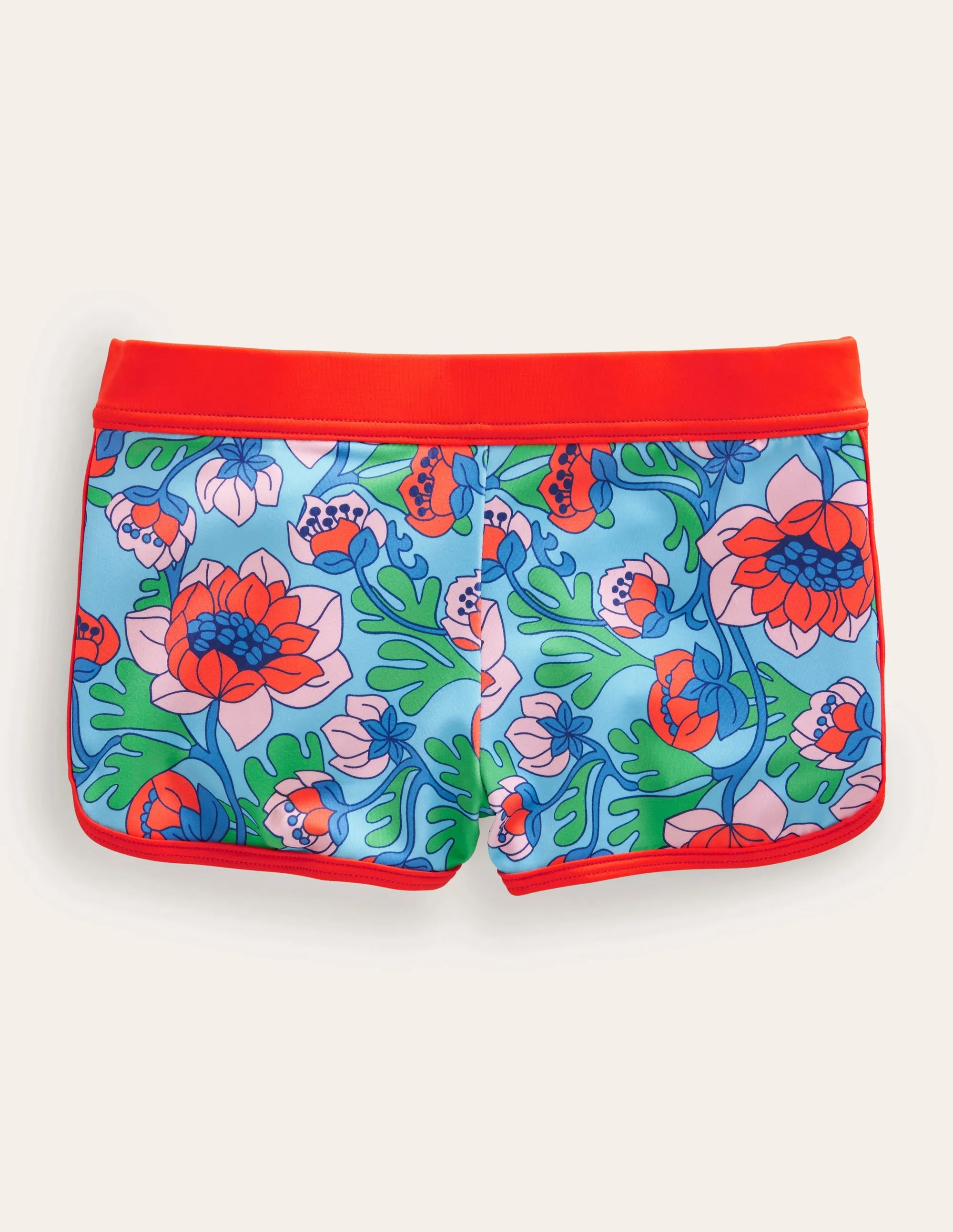 Patterned Swim Shorts-Red Poppy Spring Time Floral