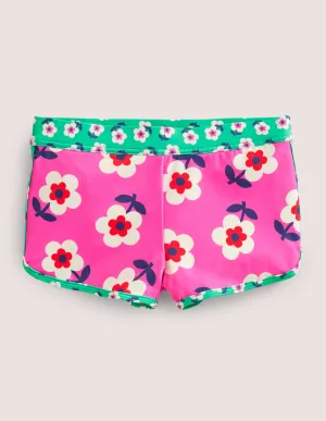 Patterned Swim Shorts-Tickled Pink Daisy